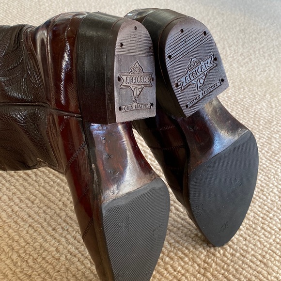Barely Worn Eel Skin African Boots Made In Mexico Vintage Brown Leather Cowboy - Picture 15 of 17